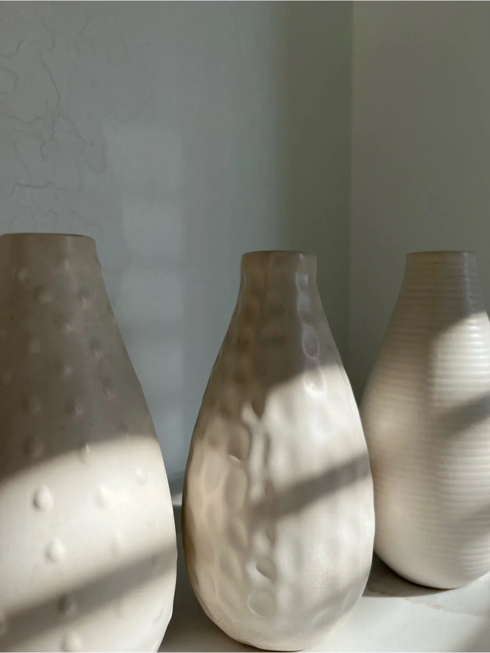 IKEA Neutral Textured Ceramic Decorative Vases | White Set of 3
